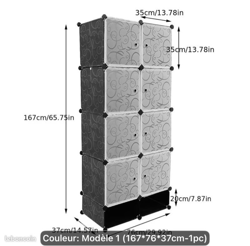 Armoire de rangement modulable – Dressing en plastique avec penderie – 167 × 76 × 37 cm (image 5)