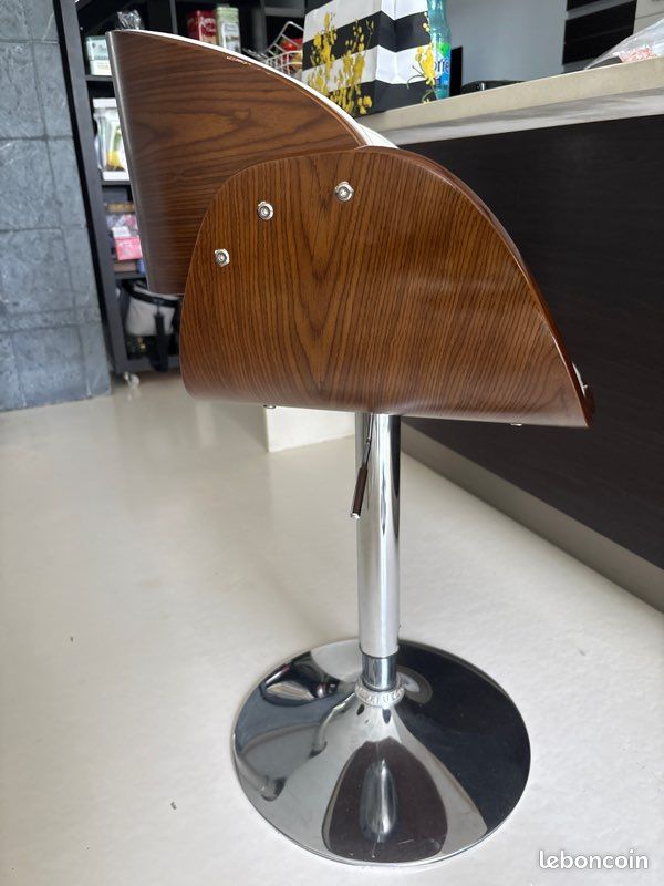Tabouret de bar design réglable Blanc et bois foncé BENT (image 6)