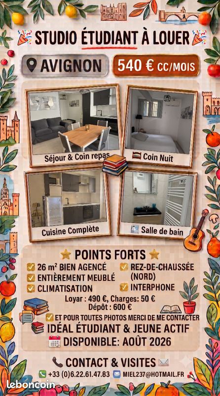 Appartement 1 pièce 26 m² · à Avignon · 26 m² · 540 €
