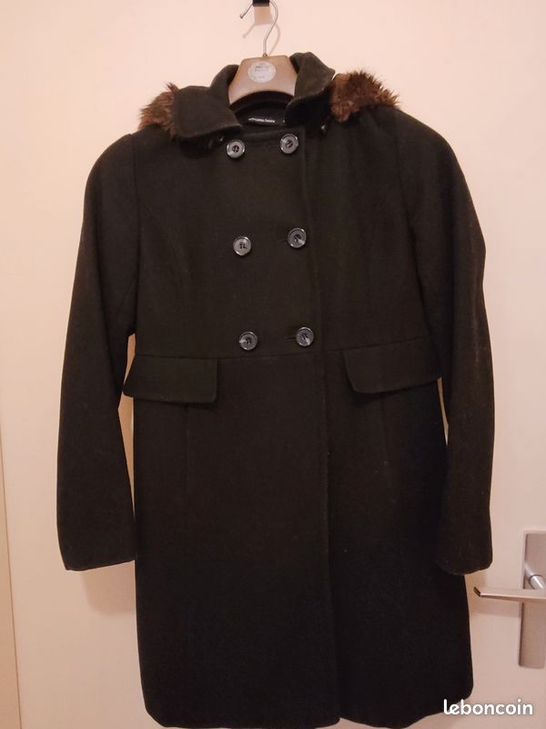 Manteau Long En Laine Noire Taille 40 - Marque Monoprix, Occasion Très Bon état