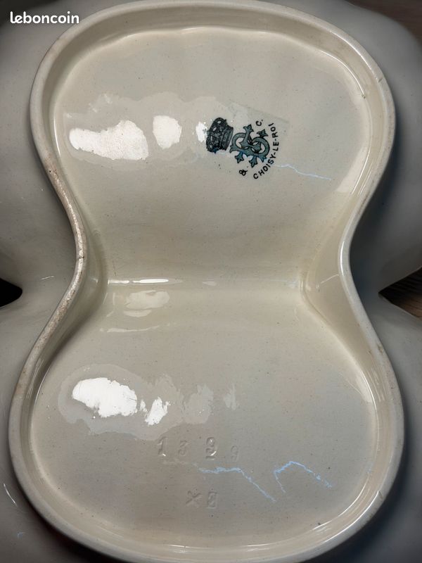 Plat double compartiment Choisy-le-Roi G et C faence fine - Arts de la  table