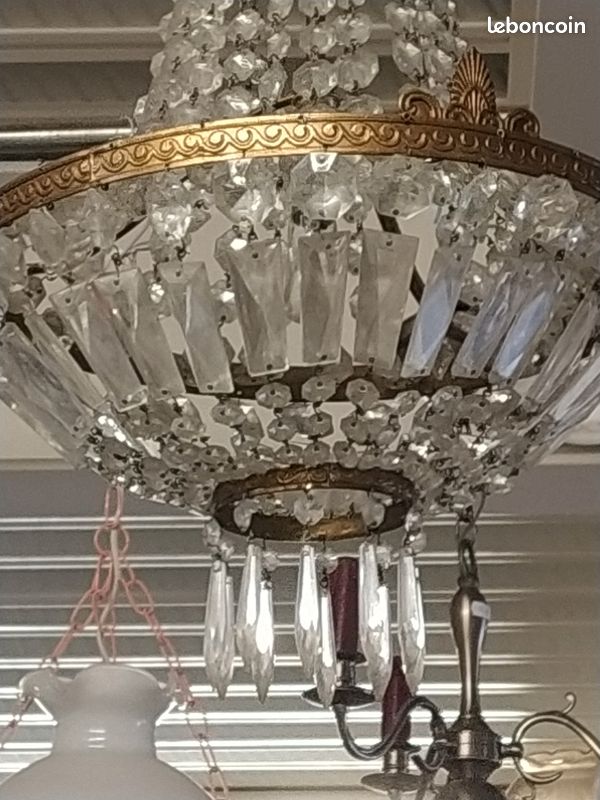 Lustre Bronze - Pampilles En Cristal - XIXe Siècle - Napoleo