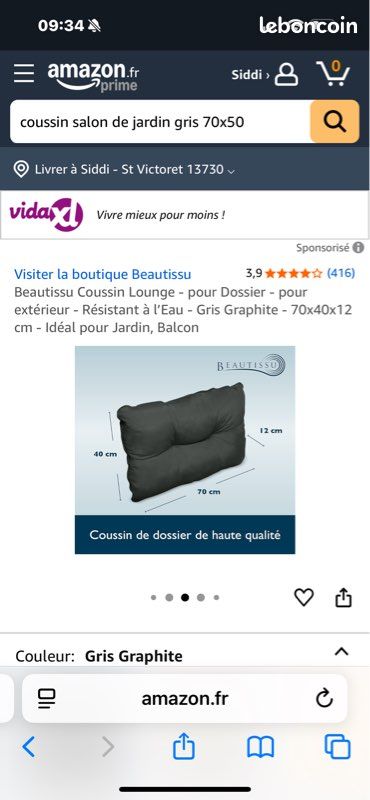 Lot de 6 Coussins extérieur pour salon de jardin gris (image 2)