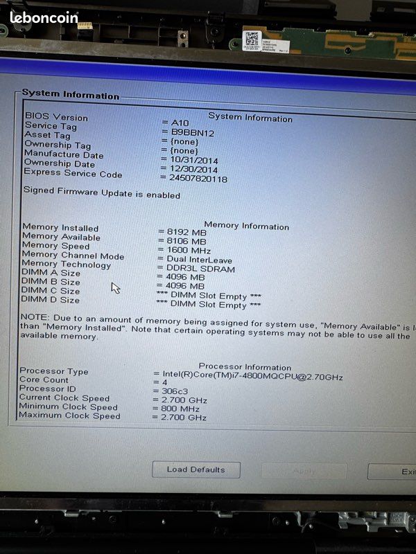 Dell Precision M6800 i7 4800MQ – 8 Go RAM – AZERTY – Pro – Pièces / Réparation (image 2)
