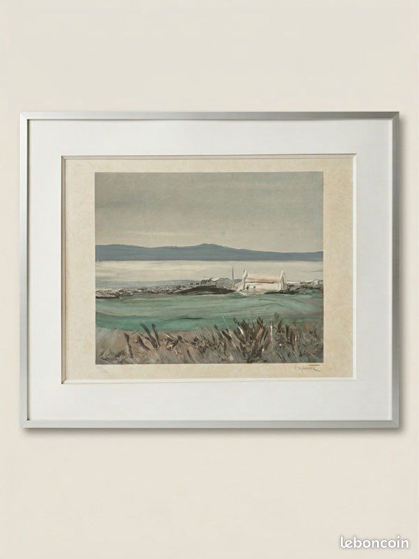 Lithographie Georges Laporte – Paysage marin à la maison blanche (image 1)