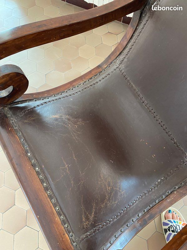Fauteuil teck et cuir indonésien (image 6)