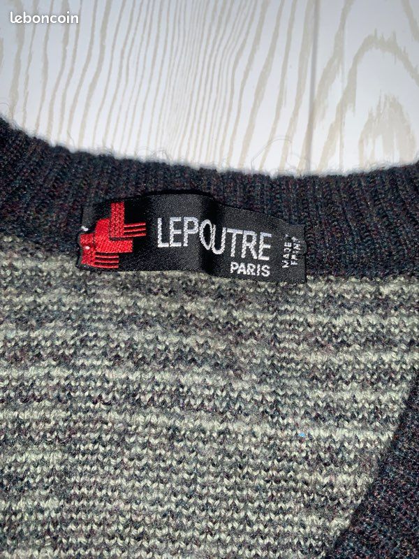 Pull Vintage Col V Laine Maille Géométrique Vert Kaki / Taille M (image 2)