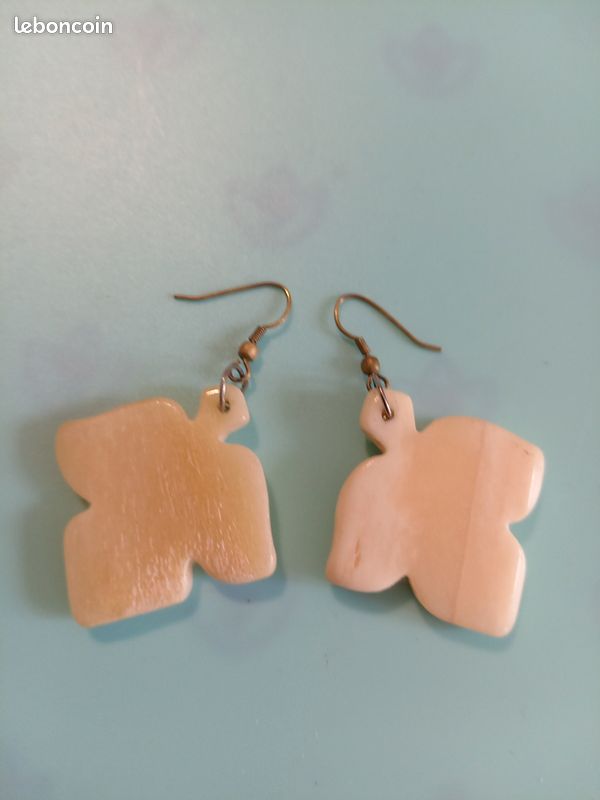 Boucles D'oreilles Vintage Nacre Et Agate - Fait Main - Style Baroque
