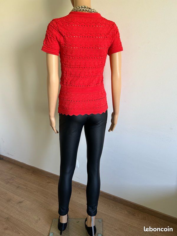 Haut Femme Morgan Rouge Orangé Manches Courtes Taille S, Comme Neuf