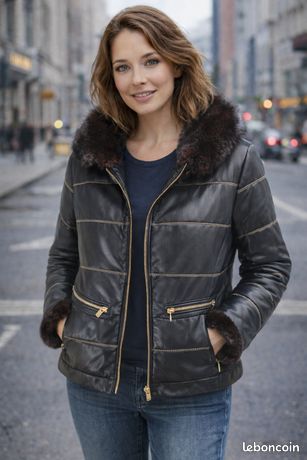 Manteau Femme En Cuir Et Fourrure Sprung Frères - Taille 36 - Occasion Très Bon état