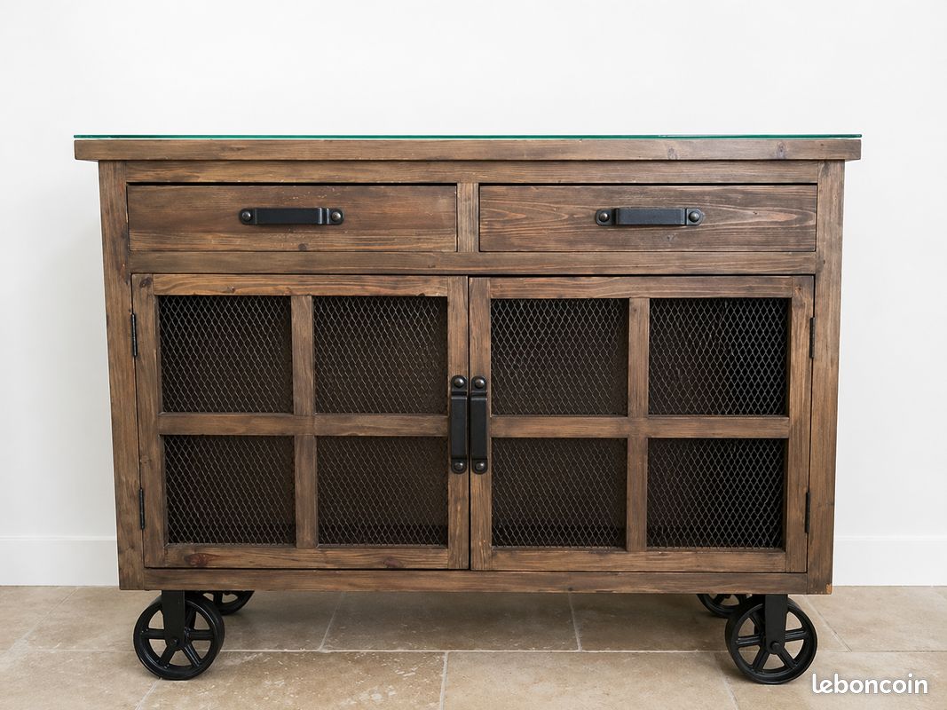 Meuble bar vintage bois et fer (image 1)