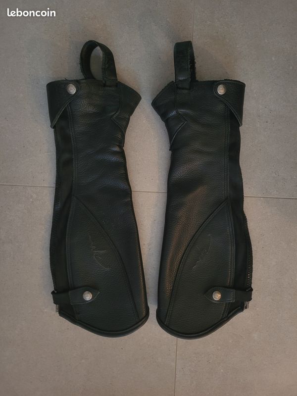 HORZE Demi-chaps d'équitation unisexe en cuir souple avec fermeture éclair pour enfants – Noir – XL grand