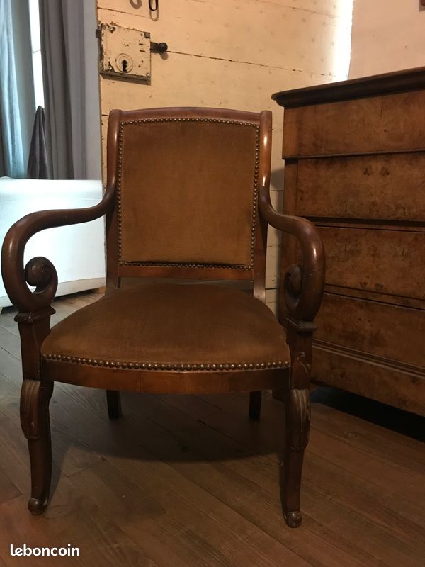 Paire de fauteuils Louis Philippe jaune moutarde / bronze (image 2)