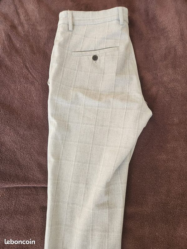 Pantalon Gris à Carreaux Zara TRF - Taille S, Coupe Droite, Polyester, Neuf Sans étiquettes