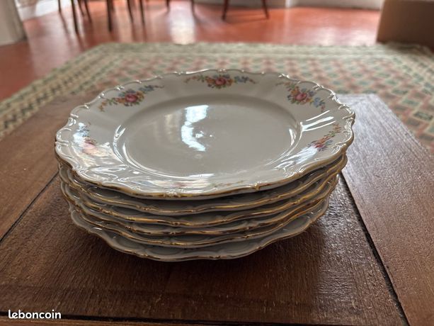 Lot De 12 Assiettes à Dessert Seltmann Bavaria Theresia - Porcelaine Décor Floraux Or