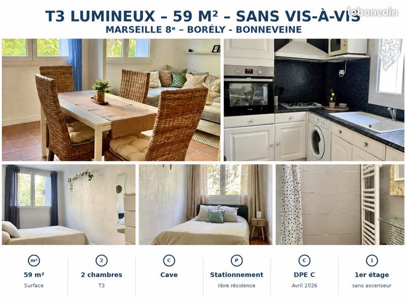 Appartement 3 pièces 59 m² · à Marseille · 59,1 m² · 235 000 €