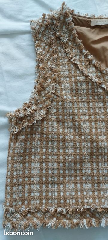Débardeur fantaisie COL V couleur caramel et blanc (image 5)