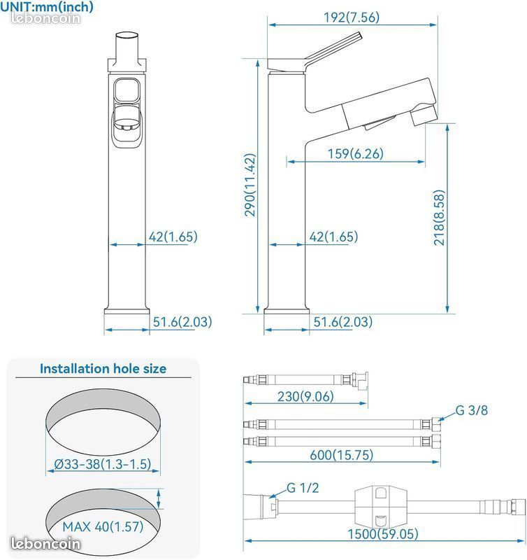 Robinet de lavabo avec douchette extractible (image 5)