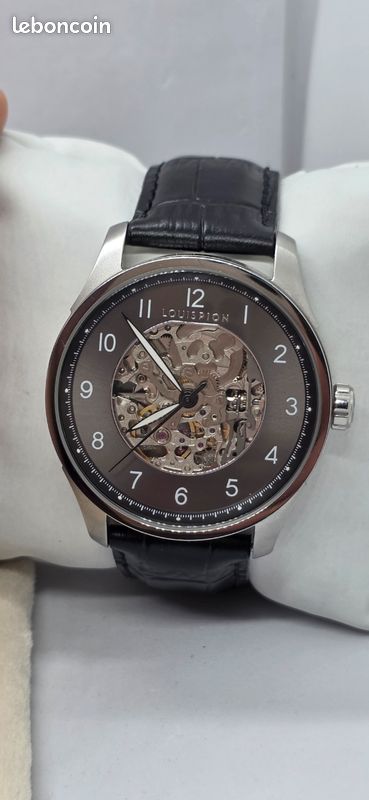 Montre Louis Pion Homme - Acier Inoxydable Et Bracelet PVC Noir - Quartz - Étanche 50m - Neuf Avec étiquettes