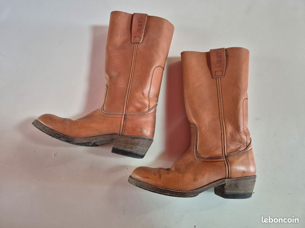 Bottes Western Vintage Golden Retriever – Cuir Orange – Taille 8D – Années 70