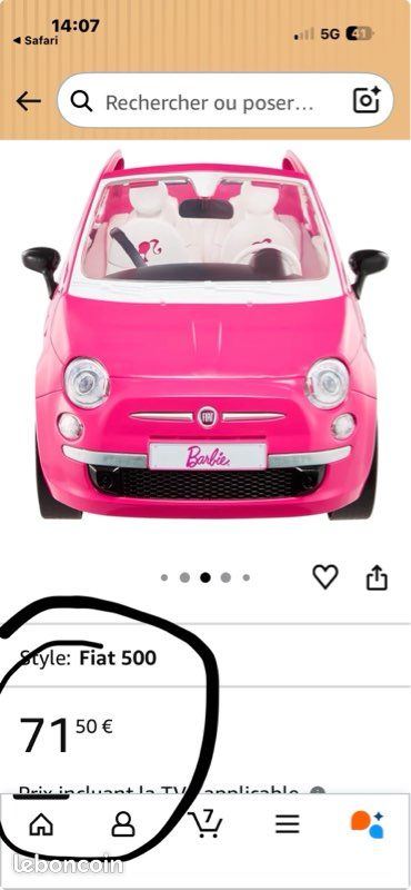 Barbie et sa Fiat 500, Cofret véhicule 4 Places Rose et poupée avec Habillage et Accessoires, Cadeau pour Enfants de 3 à 7 Ans, HGV03 (image 1)