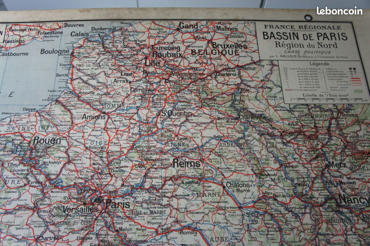 Carte Scolaire Ancienne De Paris Et Ses Environs - 97 X 80 Cm - Décoration Vintage France