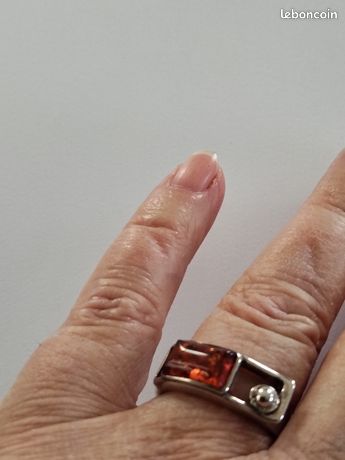Bague Vintage En Argent Massif 925 – Taille 58 – Avec Pierre Ambre – Occasion