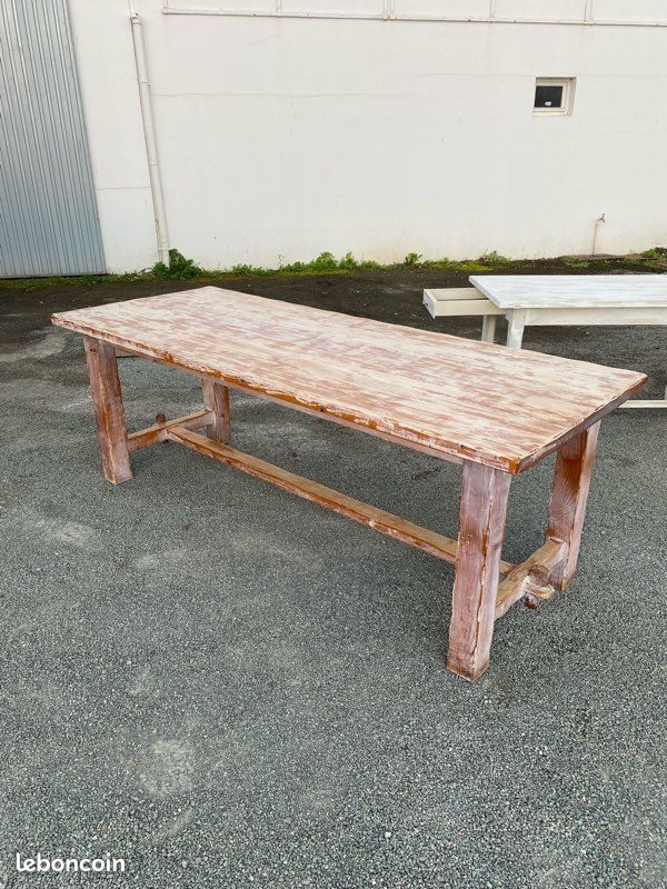 Table de ferme avec bancs en chêne massif époque 1900 -3m