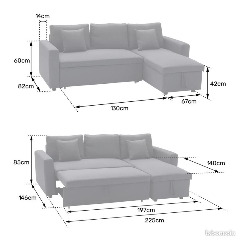 Neuf - canapé d’angle convertible 3 places beige