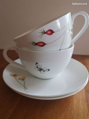 Lot De 2 Tasses Haviland Florentine Lavande – Déjeuner Avec Pot à Lait Et Sucrier Neufs