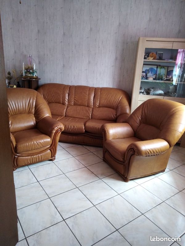 Canapé + 2 fauteuils marrons (image 2)