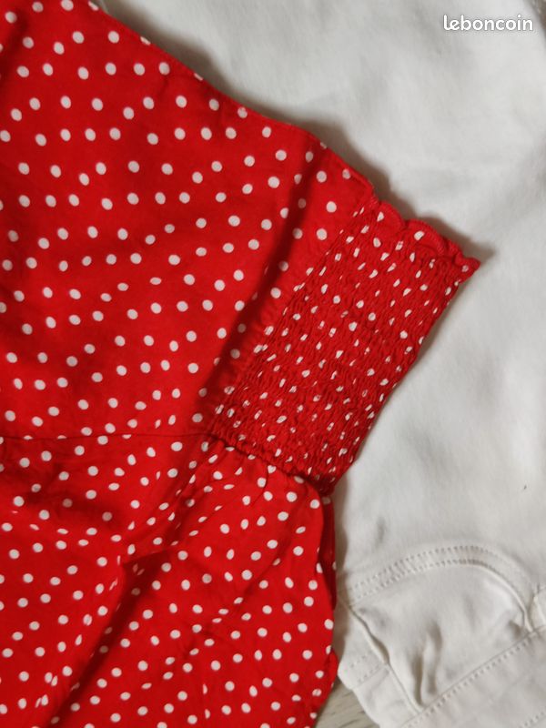 Ensemble pantalon slim jegging taille haute et top à pois Jennyfer