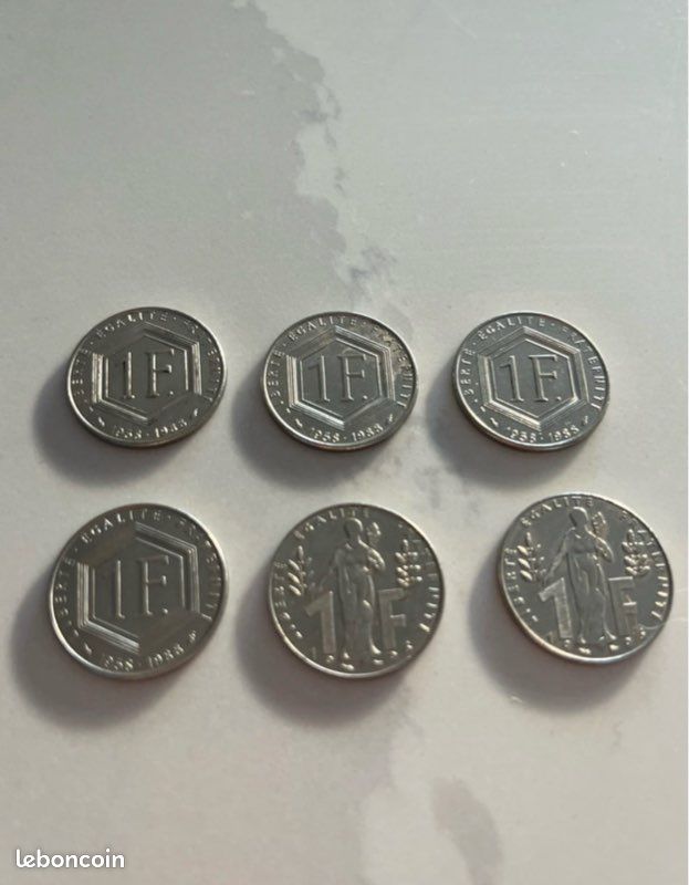 Collection, ancien, vintage Lot pièces 1 francs jaques rueff 1996, Charles de Gaulle 1958-1988 (image 1)