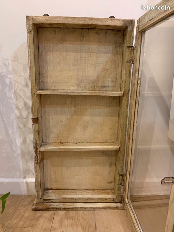 Belle vitrine en bois - etagere verre et bois vintage - meuble pharmacie / curiosité (image 2)
