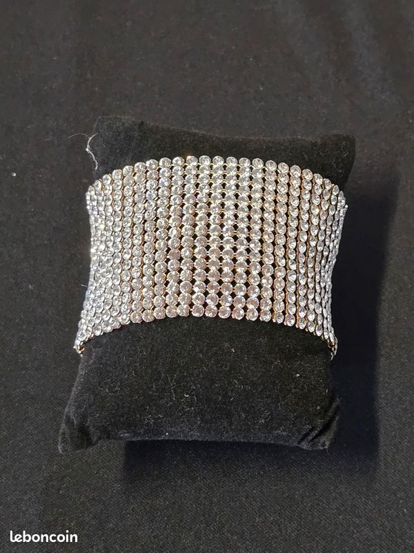 Bracelet Manchette Vintage Agatha - Métal Façon étain Vieilli Avec Strass - Largeur 32mm - Occasion