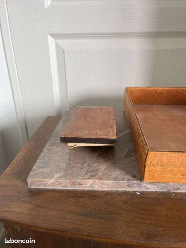 Nécessaire De Bureau Vintage Cuir Marron à Restaurer - Années 40-60, France