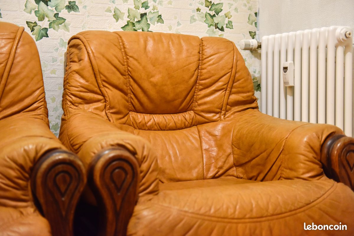 Lot complet de 3 Fauteuils (cuir vintage) (image 3)
