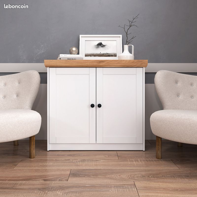 Commode blanche et chêne avec placard Commode de salon Commode chambre commode moderne (image 1)