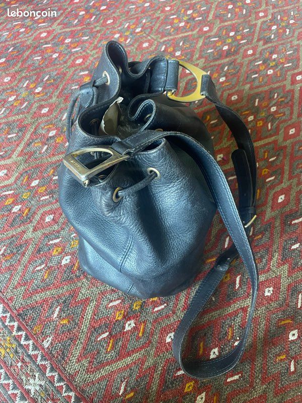 Sac à main LANCEL en cuir bleu marine (image 6)