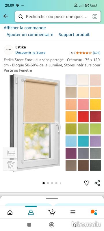 Store Enrouleur Estika Sans Perçage - 50x120cm - Semi-obscurant - Bloque 50-60% Lumière - Pour Porte/fenêtre - Blanc