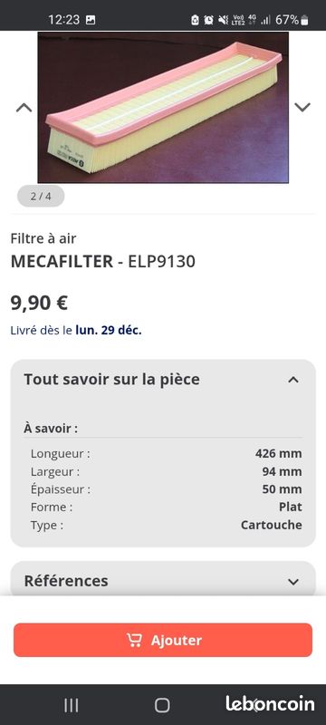 Filtre à air mecafilter ELP 9130 (image 1)