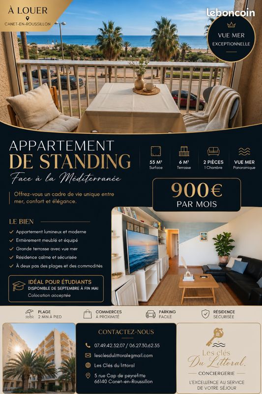 Appartement 3 pièces 55 m² · à Canet-en-Roussillon · 55 m² · 900 €/mois