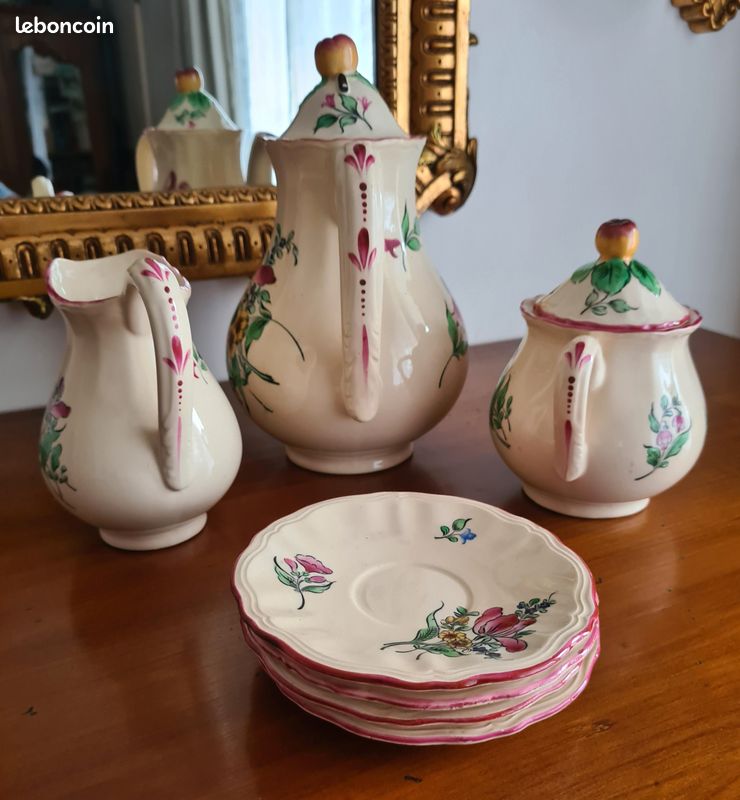 Service De Vaisselle Ancien Lunéville - Modèle Réverbère KG - Faïence Floral 1900
