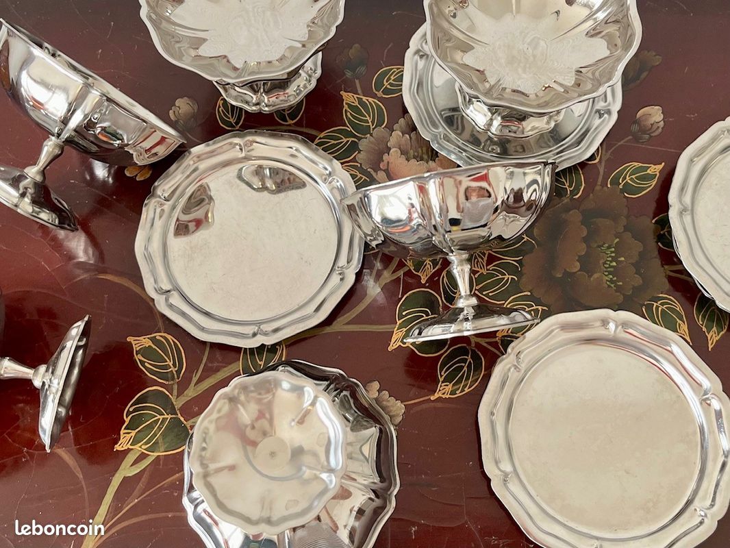 Set 6 coupes à glace inox vintage 1970, dessert rétro