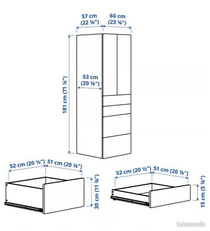 SMÅSTAD / PLATSA Armoire-penderie, blanc blanc/avec 4 tiroirs (image 6)