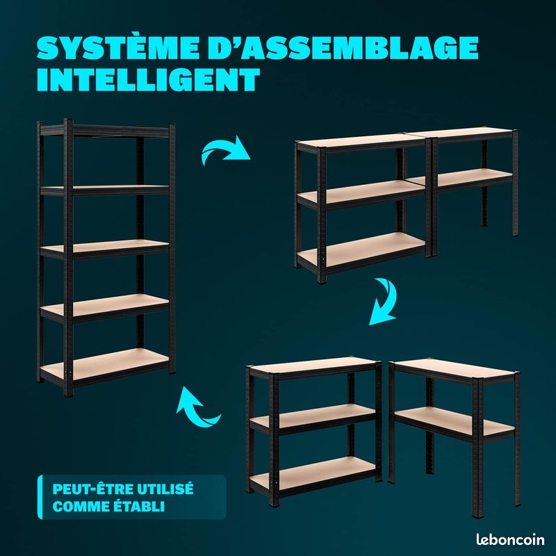 Lot XXL10 étagères professionnel noir Charge lourde 875 kg (image 3)