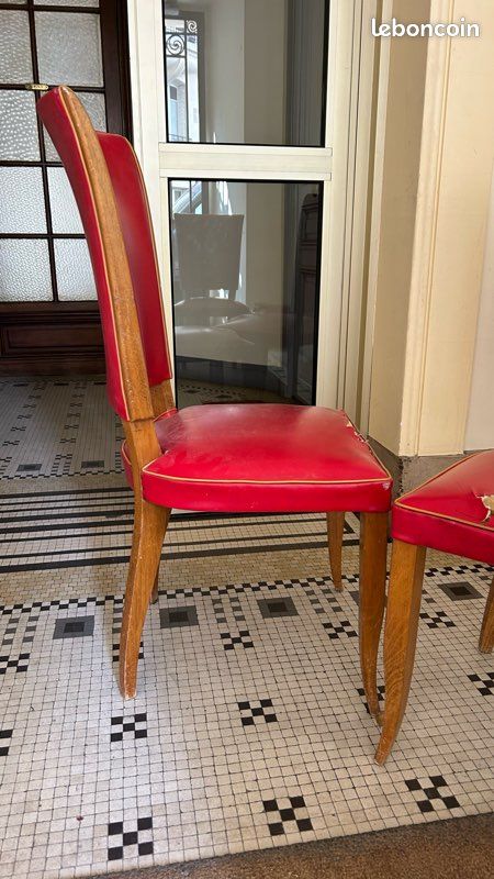 Chaises vintage bistrot années 50/60 en bois et skaï rouge – lot de 4 (image 4)