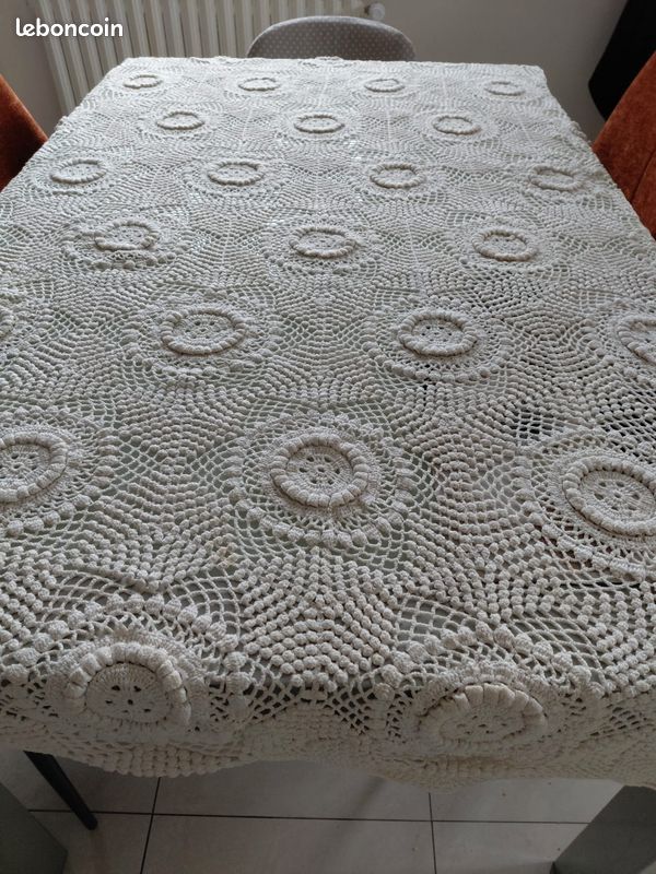 Couvre-lit Vintage Fait Main Au Crochet - Blanc - Taille Double - France
