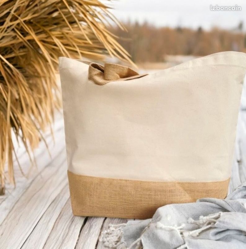 Grand Sac en coton et toile de jute neuf Accessoires Bagagerie