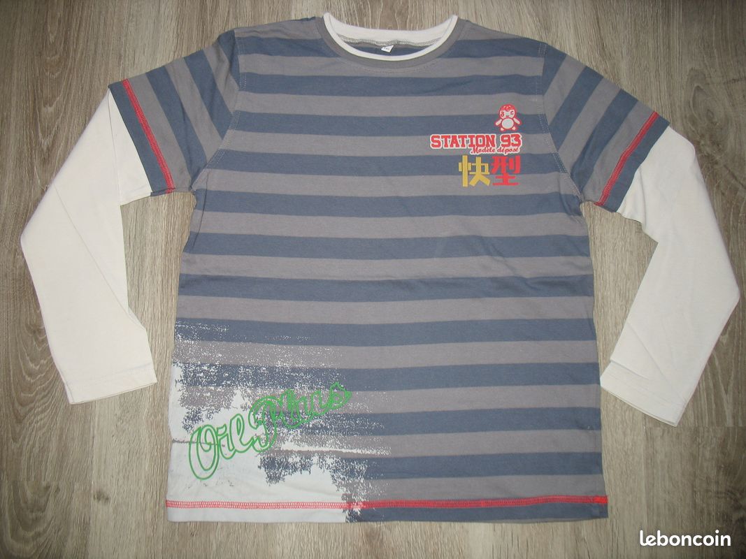 TEE SHIRT ML GRIS CLAIR RAYÉ GRIS FONCE GARÇON 